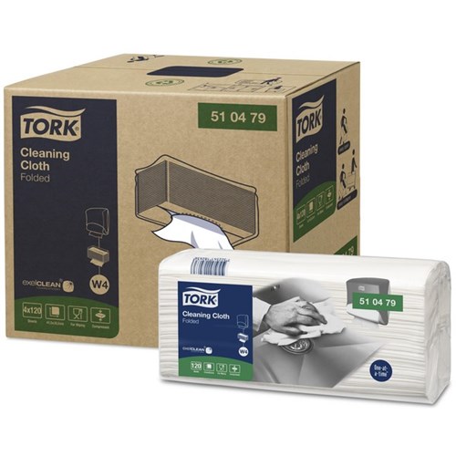 Tork W4 Cleaning Cloths 415x355mm White 510479, Carton of 4 Packs of 120