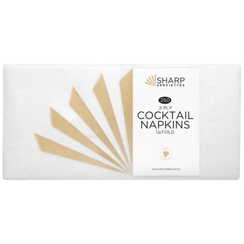 Sharp Cocktail Napkins 2 Ply White 240mm, Pack of 250