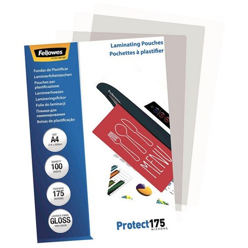 Fellowes A4 Laminating Pouches Gloss 175 Micron, Pack of 100
