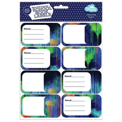 Spencil Name & Subject Labels Colour Drip, Pack of 16