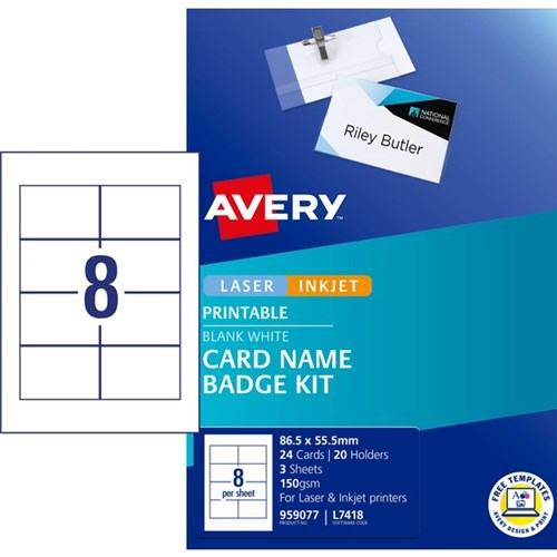 Avery Name Card Badge Kit Inkjet Laser L7418 8 Per Sheet