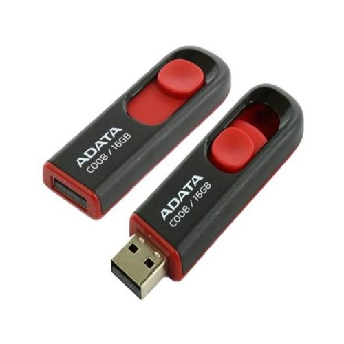 Adata C008 Retractable Flash Drive 16GB USB 2.0 Black/Red