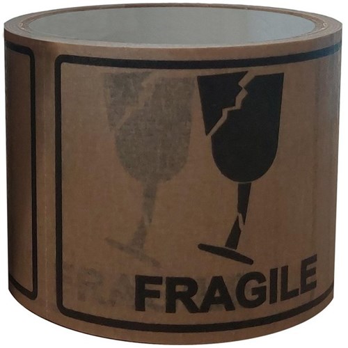Pomona Ecopack15 Shipping Paper Labels Fragile 100x72mm Black on Brown, Roll of 500