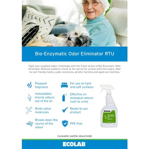 Ecolab Bio-Enzymatic Odour Eliminator Spray RTU 946ml, Carton of 6