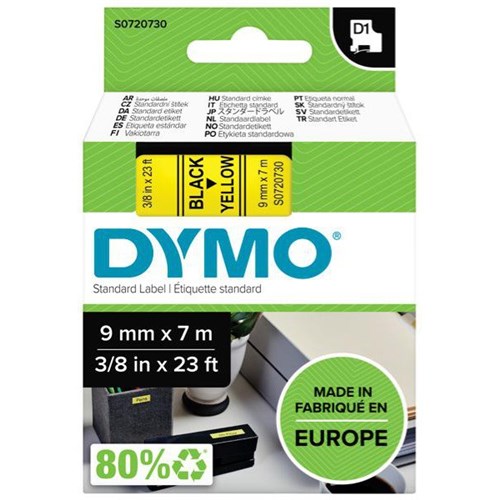 Dymo Labelling Tape Cassette LabelManager D1 40918 9mm x 7m Black on Yellow