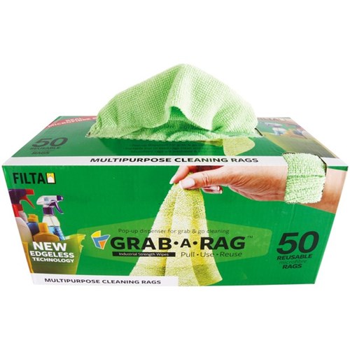 Grab-A-Rag Microfibre Cleaning Cloth Green 300 x 300mm, Pack of 50