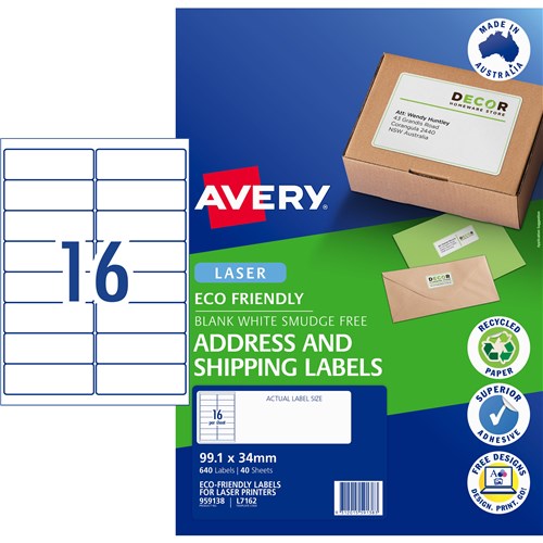 Avery Laser Eco Label L7162 16 Per Sheet 40 Sheets