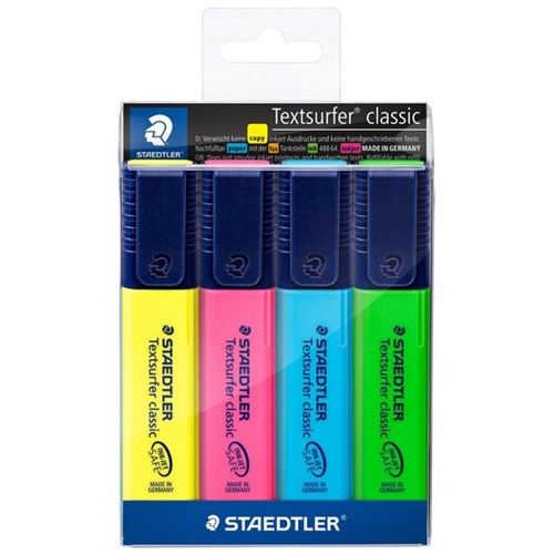 Staedtler Textsurfer Classic Highlighters Assorted Bright Colours, Pack of 4