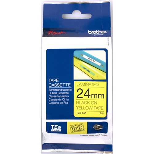 Brother Labelling Tape Cassette TZe-651 24mm x 8m Black on Yellow