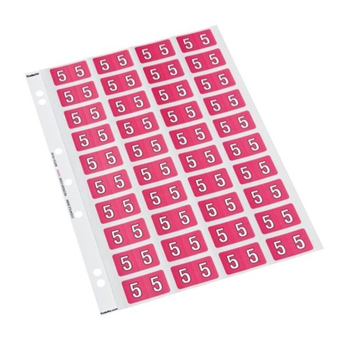 Codafile Numbers 5 Labels 162505 25mm Pink, Sheet of 40
