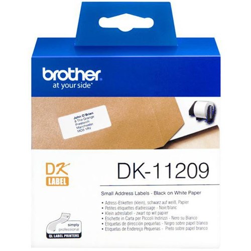 Brother Address Labels DK-11209 Small 29x62mm Black on White, Roll of 800