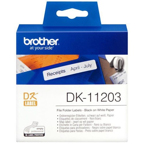 Brother File Folder Labels DK-11203 17x87mm Black on White, Roll of 300