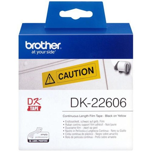 Brother Continuous Film Label Roll DK- 22606 62mm x 15.24m Black on Yellow