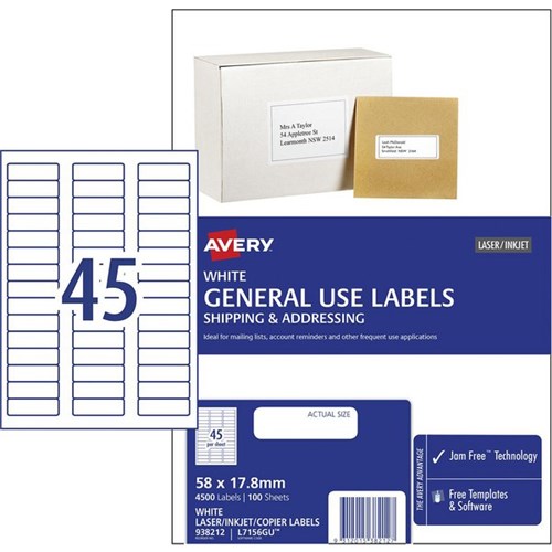 Avery General Use Labels L7156 45 Per Sheet