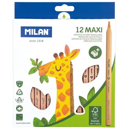 Milan Triangular Maxi Colouring Pencils Assorted, Pack of 12