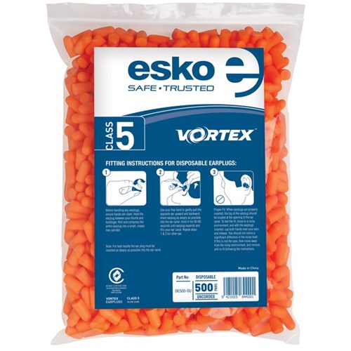 Esko Vortex Disposable Earplugs Class 5 Uncorded, Pack of 500 Pairs