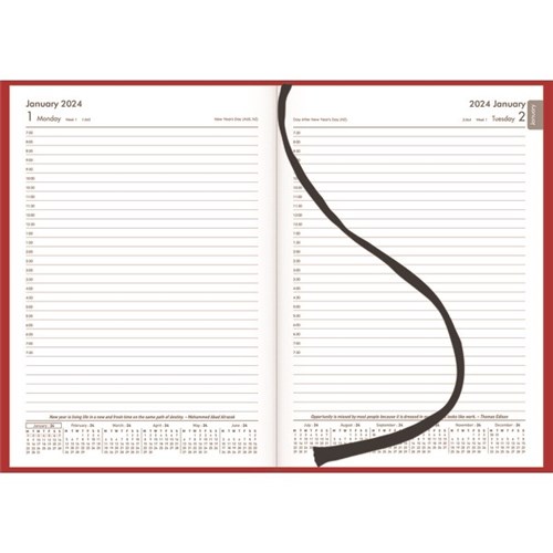 Winc A51 1/2 Hour Appointment Diary Soft Touch A5 1 Day Per Page 2024 Red