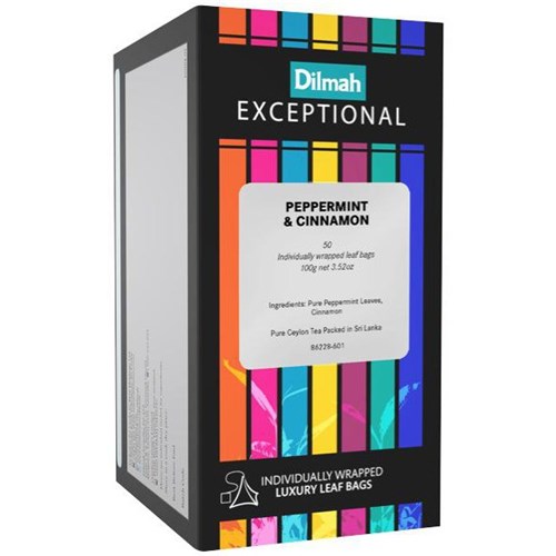 Dilmah Exceptional Peppermint & Cinnamon Individually Wrapped Luxury Leaf Tea Bags, Box of 50