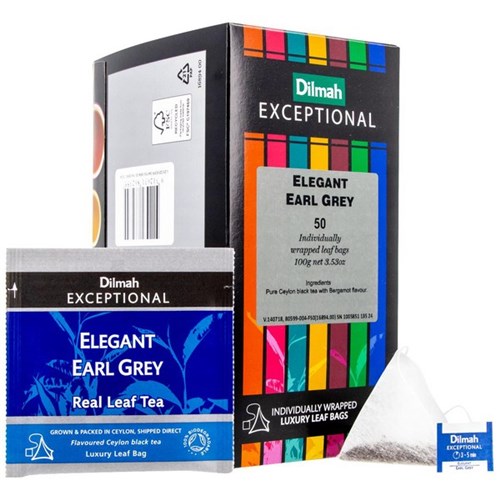 Dilmah Exceptional Elegant Earl Grey Foil Enveloped Pyramid Tea Bags, Box of 50