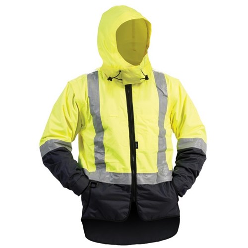 Bison Stamina Hi Vis Lined Vest Zipped Sleeve/Hood Jacket 6XL Yellow/Nav