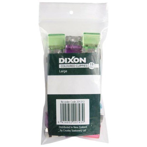 Dixon Coloured Clippies Paper Clips Large, Pack of 15