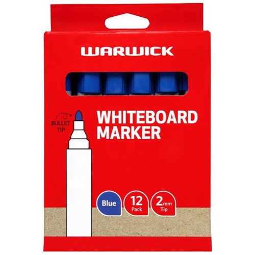 Warwick Blue Whiteboard Marker Bullet Tip, Box of 12
