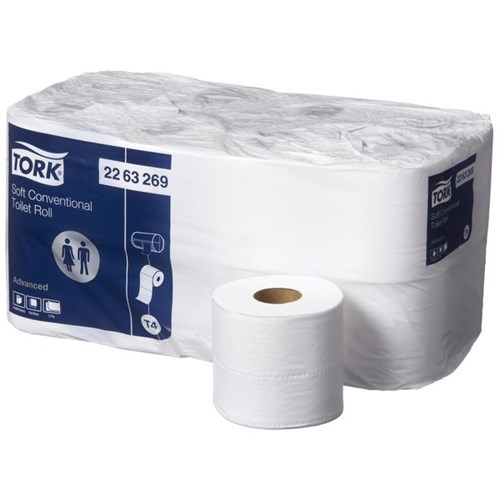 Tork T4 Advanced Unwrapped Toilet Tissue 400 Sheet 2263269, Carton of 48