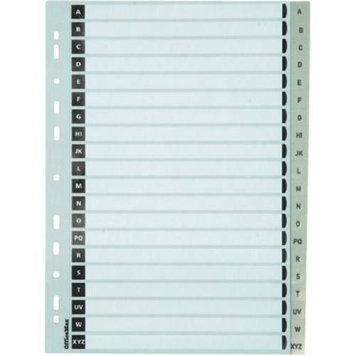 Officemax Index Dividers 26 Tab A Z A4 Polypropylene Grey