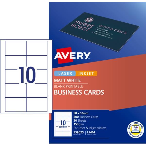 Avery Laser Inkjet Business Cards L7414 90 x 52mm 10 Per Sheet 200 Cards  Micro-perforated