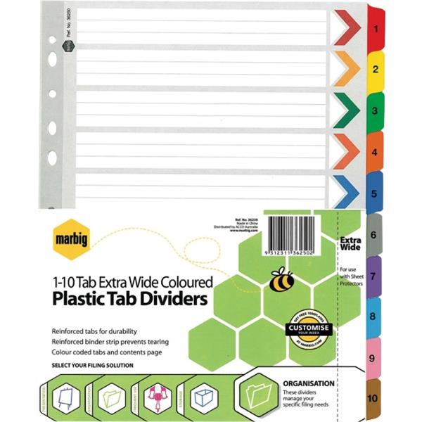 Marbig Index Dividers 10 Tab 110 Extra Wide A4 Cardboard/Plastic