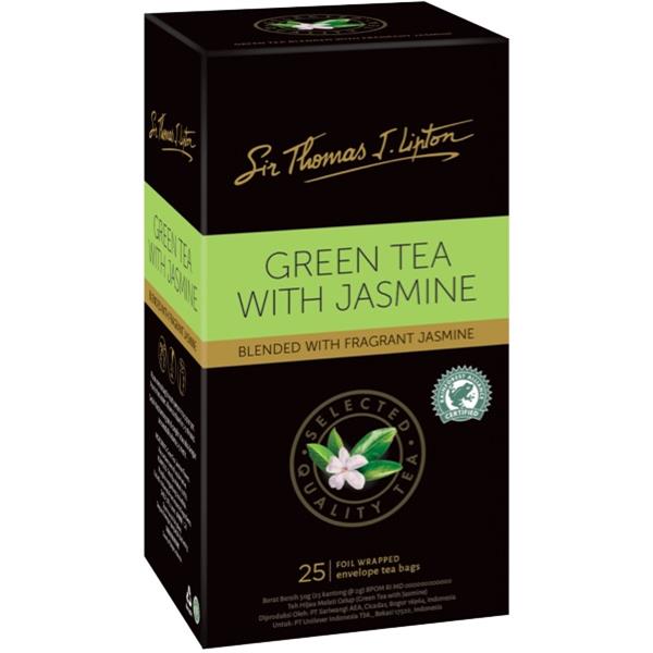 Sir Thomas Lipton Green Tea With Jasmine Enveloped Tea Bags, Box of 25