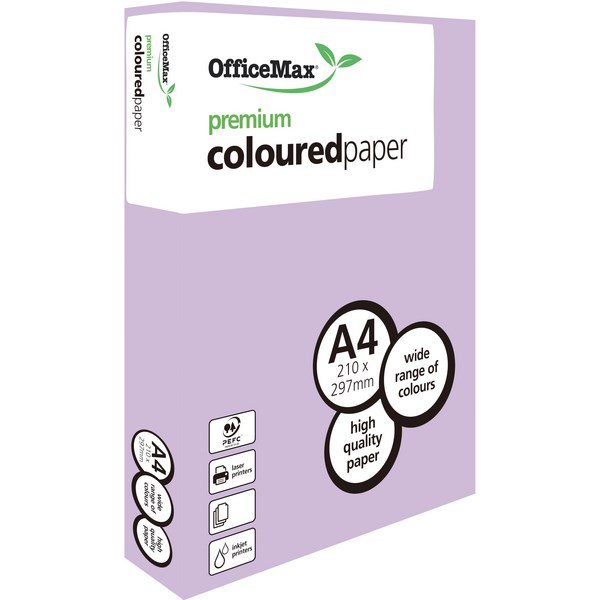 OfficeMax A4 160gsm Lovely Lavender Premium Colour Copy Paper, Pack of 250