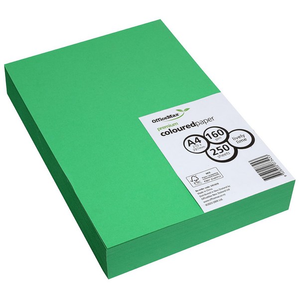 OfficeMax A4 160gsm Lively Lime Premium Colour Copy Paper, Pack of