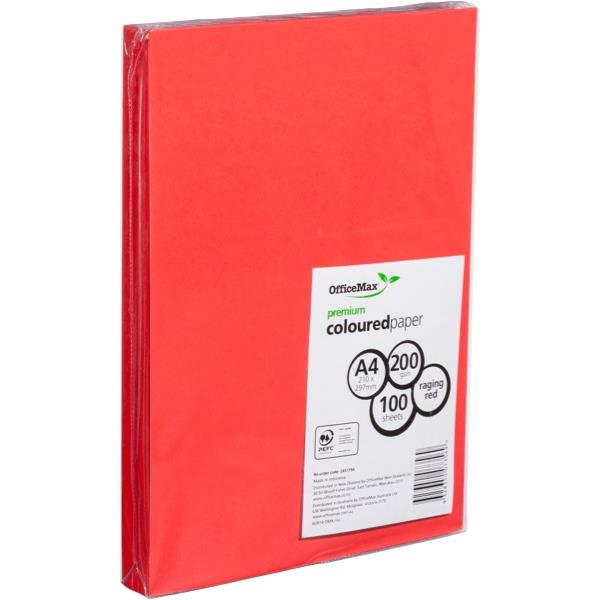 OfficeMax A4 200gsm Raging Red Premium Colour Card, Pack of 100 OfficeMax NZ