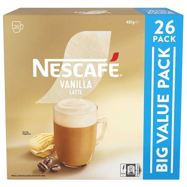 NESCAF#201; Cafe Menu Instant Coffee Sachet Vanilla 481g, Pack of