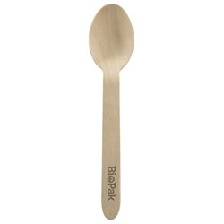 BioPak Disposable Wooden Spoons 160mm, Pack of 100