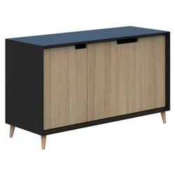FIORD Executive Credenza 3 door 1200 x 450 x 720mm Black Carcass with Classic Oak Doors