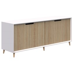 FIORD Executive Credenza 4 door 1800 x 450 x 750mm Snow Velvet Carcass in Classic Oak Doors