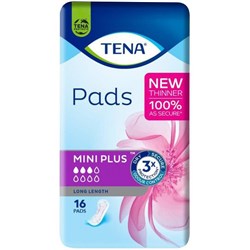 TENA Continence Pads Mini Plus Long Length, Pack of 16