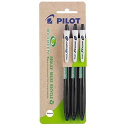 Pilot BeGreen Rexgrip Black Retractable Ballpoint 1.0mm Medium Tip, Pack of 3