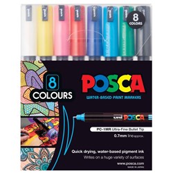Uni Posca 0.7mm Bullet Tip Markers Assorted Colours, Pack of 8