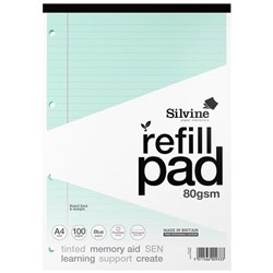 Silvine A4 Tinted Refill Pad 8mm Lined 50 Leaves/100 Pages Blue