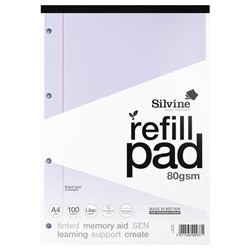 Silvine A4 Tinted Refill Pad 8mm Lined 50 Leaves/100 Pages Violet