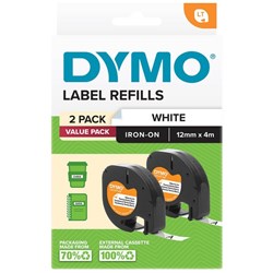 Dymo LetraTag Iron-On Tape 12mm x 2m White Pack of 2