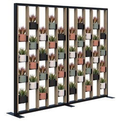 Connect Freestanding Plant Wall With Artificial Plants Soft Round Pots 2400x1890mm Classic Oak/Black