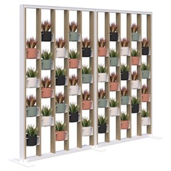 Connect Freestanding Plant Wall With Artificial Plants Soft Round Pots 2400x1890mm Classic Oak/White