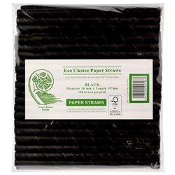 Eco Choice Paper Straw 10x197mm Black, Pack of 100