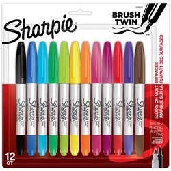 Sharpie Twin Brush Permanent Markers Assorted Colours, Pack of 12
