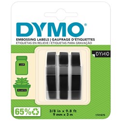 Dymo Embossing Tape 9mm x 3m Black, Pack of 3