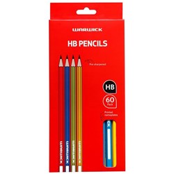 Warwick Hexagonal HB Pencils With Nameplate Assorted Colours, Box of 60